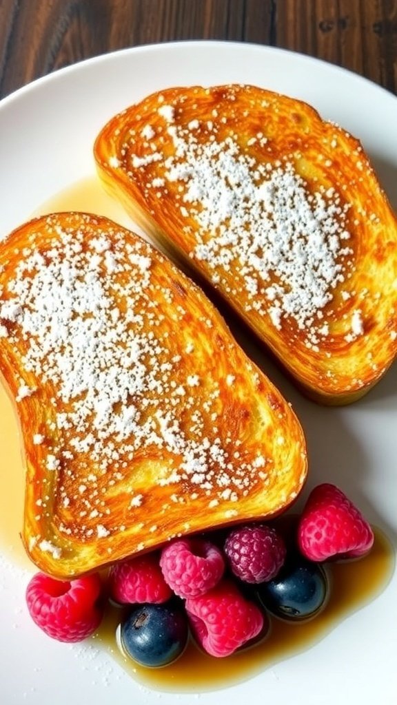 Delicious Air Fryer French Toast with powdered sugar and fresh berries