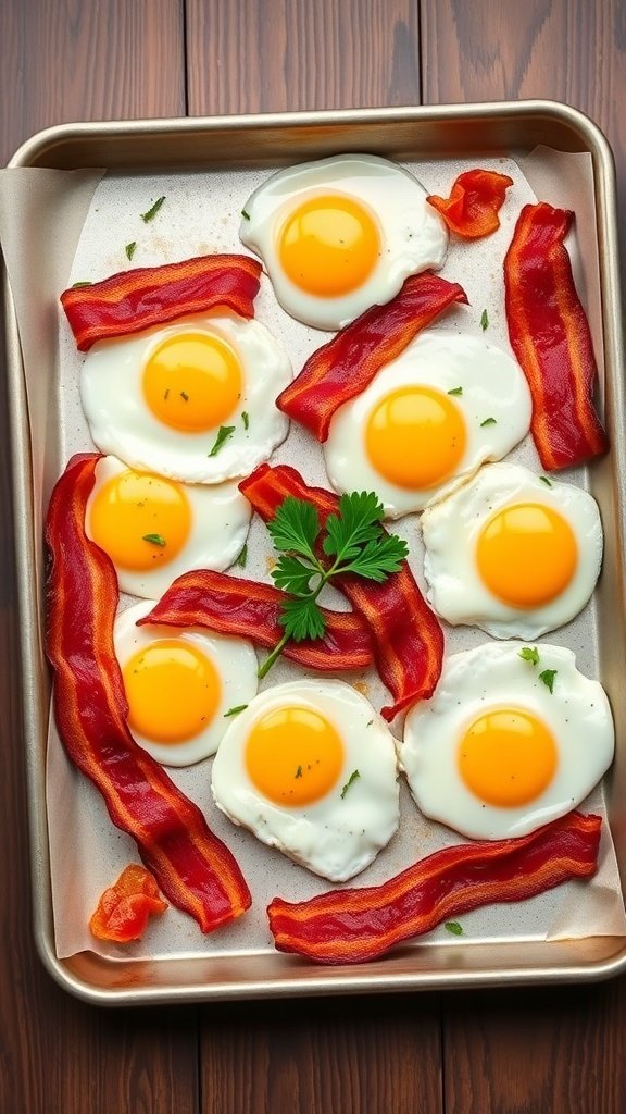 Sheet pan with eggs and bacon