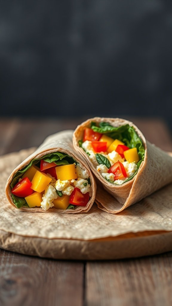 Egg and veggie wrap with colorful ingredients
